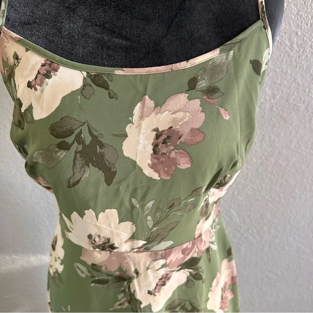 Abercrombie & Fitch Olive Floral Maxi Dress | Size S | Spaghetti Straps - Picture 5 of 6